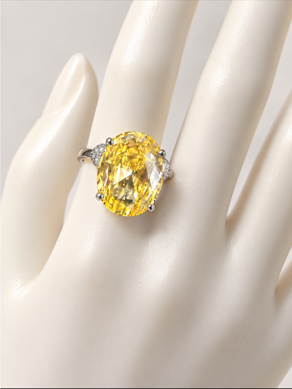 Yellow Oval Crystal Cocktail Ring - Women Jewelry